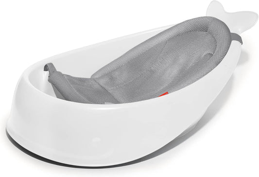 Skip Hop Baby Bath Tub, 3-Stage Smart Sling Tub, Moby, White - PuriLite