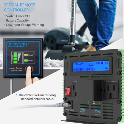 EDECOA 3000 Watt Power Inverter DC 12V to AC 110V 120V 3000W Converter for Car Truck RV with LCD and Dual USB Romte Controller (ETRC Remote)