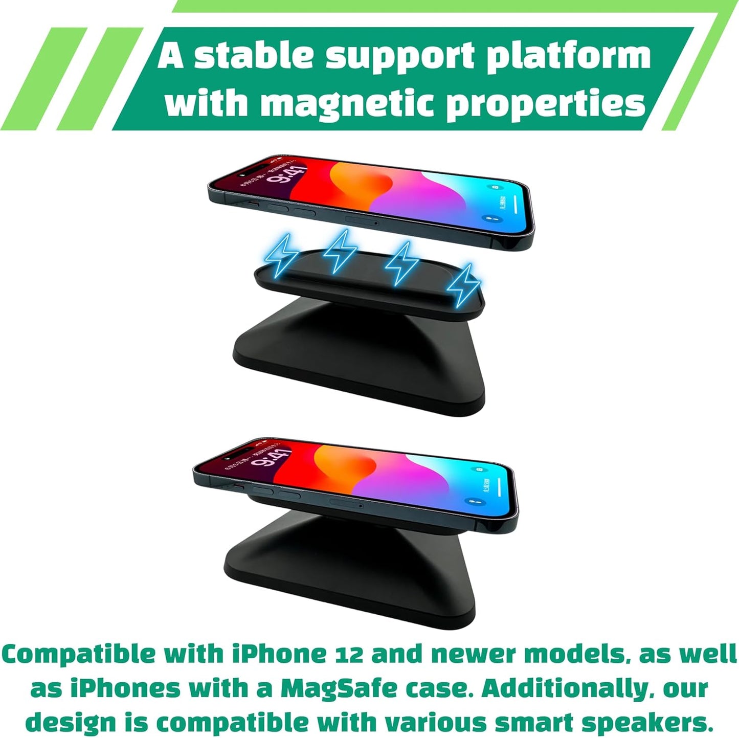 Sintron Adjustable Magnetic Stand Mount for Echo Show 5 (3rd Gen) & iPhone Models, Smart Display Stand Holder for Show 5 3rd Gen with 360 Degree Rotation, Swivel Tilt Function, Anti-Slip Base (Black)