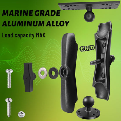 RomHaus Marine-Grade Metal Fish Finder Mount for Boat with B Size Ball 1"/25mm, 5.91" Arm and Universal Fish Finder Mounting Plate, Drilled Base, Compatible with Garmin, Lowrance, Humminbird and More