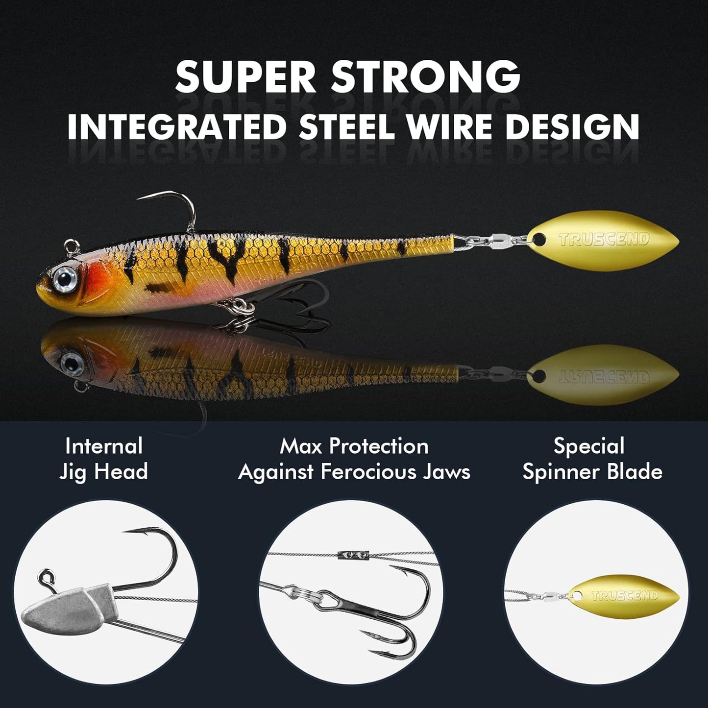 TRUSCEND Easy Catch Pre-Rigged Soft Lures, Unique Vibrating Swim Action and Trembly Sinking Move for More Bites, Amazing Soft Swimbait for Family Fishing, Fishing Lures for Bass Trout Crappie Walleye