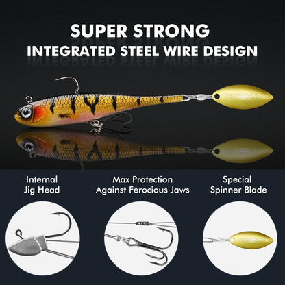 TRUSCEND Easy Catch Pre-Rigged Soft Lures, Unique Vibrating Swim Action and Trembly Sinking Move for More Bites, Amazing Soft Swimbait for Family Fishing, Fishing Lures for Bass Trout Crappie Walleye