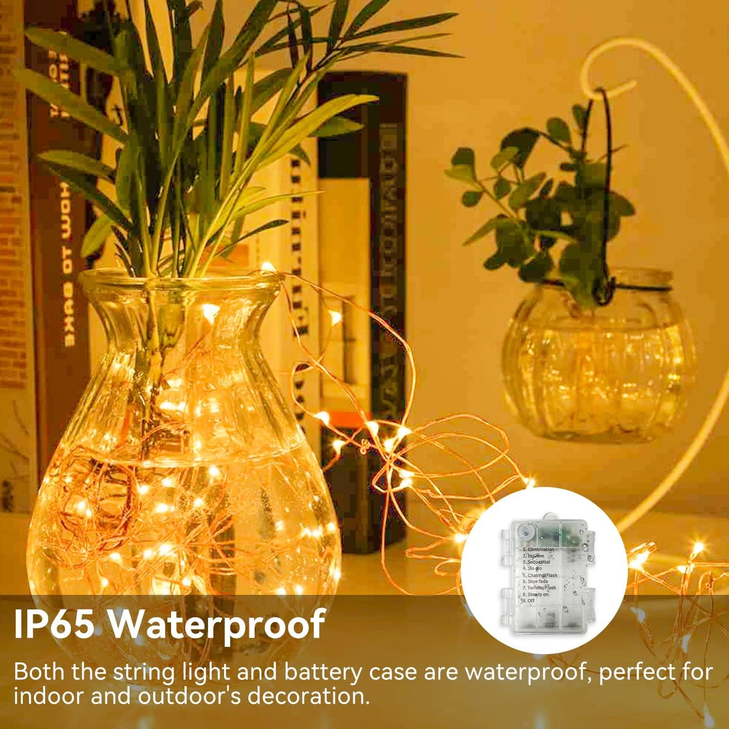 [Timer] 3 Packs Outdoor Fairy Lights Battery Powered, 33ft 100LED Battery String Light with Remote, 8 Modes, Waterproof Copper Wire Twinkle Light for Garden Wedding Tree Party Xmas Decor (Warm White)
