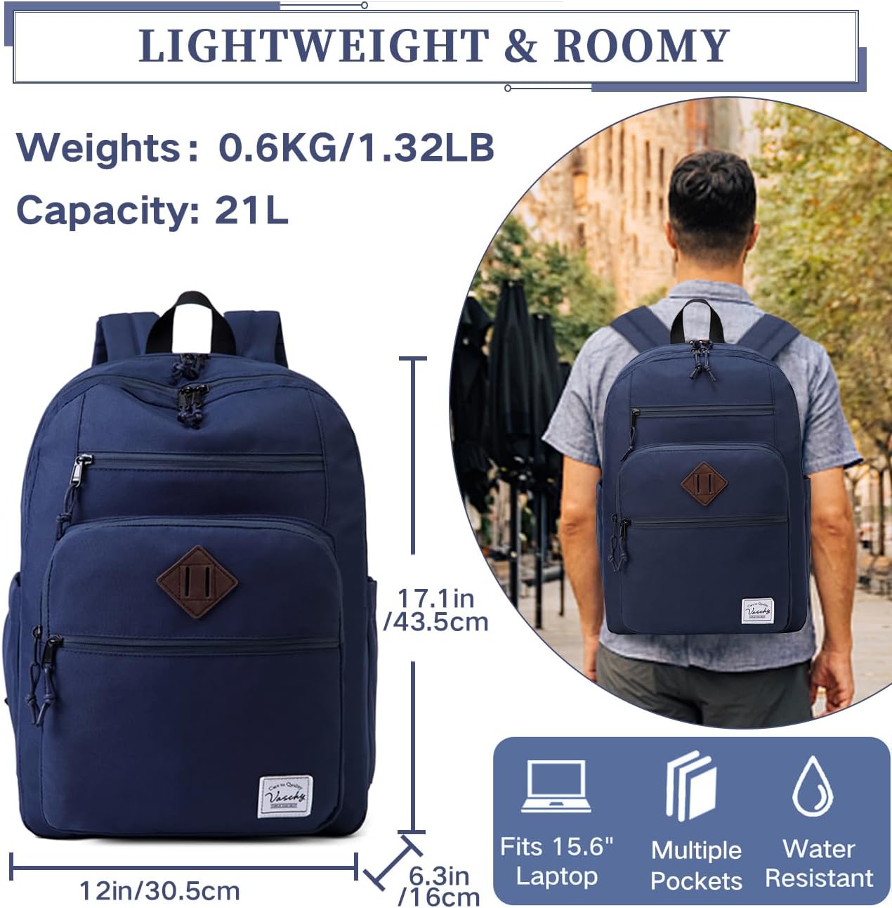 School Backpack for Men Women,Vaschy Lightweight School Bag Bookbag Casual Daypack for High School/College/Teens/Travel/Work