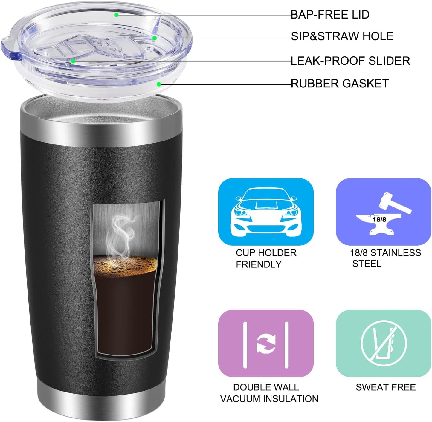 VEGOND 20oz Tumbler with Lid and Straw Stainless Steel Tumbler Cup Bulk Vacuum Insulated Double Wall Travel Coffee Mug Powder Coated Coffee Cup (Bluish Violet 6 Pack)