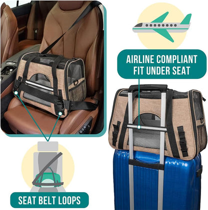 Premium Airline Approved Soft-Sided Pet Travel Carrier by PetAmi | Ventilated, Comfortable Design with Safety Features | Perfect For Plane or Car | Ideal for Small to Medium Sized Cats, Dogs, and Pets