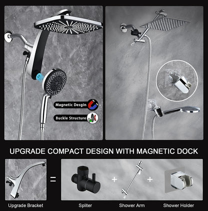 12" High Pressure Rain Shower Head with Handheld, 9 Sprays Hand Showerhead
