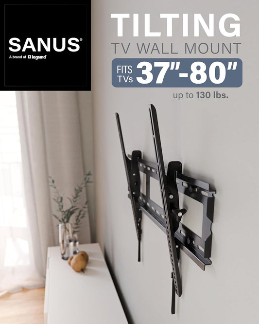 Sanus Universal Low Profile Tilt TV Wall Mount for 37" - 80" LED, LCD & Plasma TVs, Eliminates Glare with 10º of Tilt & Post-Install Adjustments - 3 Step Install - Safety Certified - MLT14-B1 - PuriLite