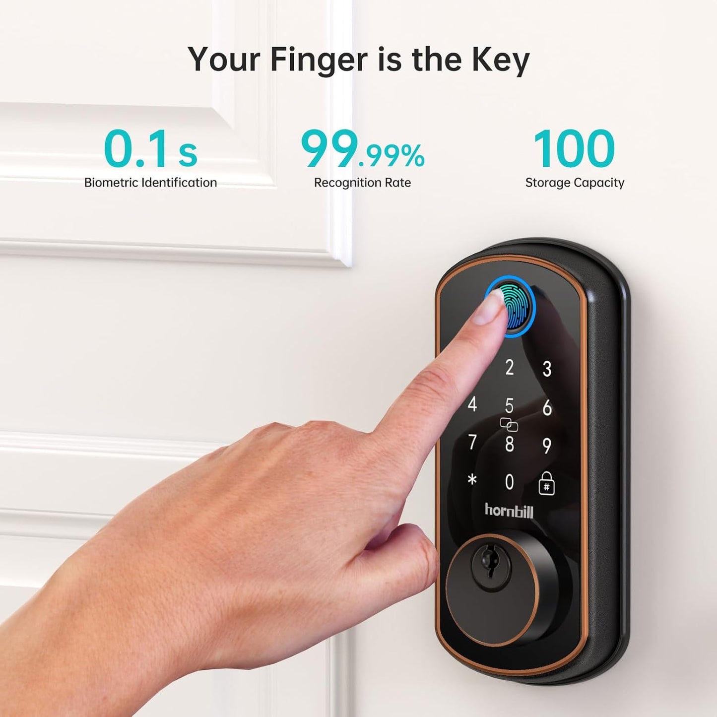 Hornbill Smart WiFi Front Door Lock: Keyless Entry Fingerprint Deadbolt - Alexa Bluetooth Electronic Keypad Door Locks for House Apartment Auto Lock Smart Life APP Remote Control - Black