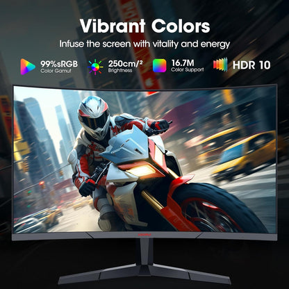 KOORUI Curved 27 Inch Gaming Monitor, Full HD 1080p R1500 180Hz VA Curved Monitors, 99% sRGB, Built-in AdaptiveSync, 1 x Display Port 1.2 & 2 x HDMI 2.0, Eye Care, VESA Compatible, Black 27E6CA - PuriLite