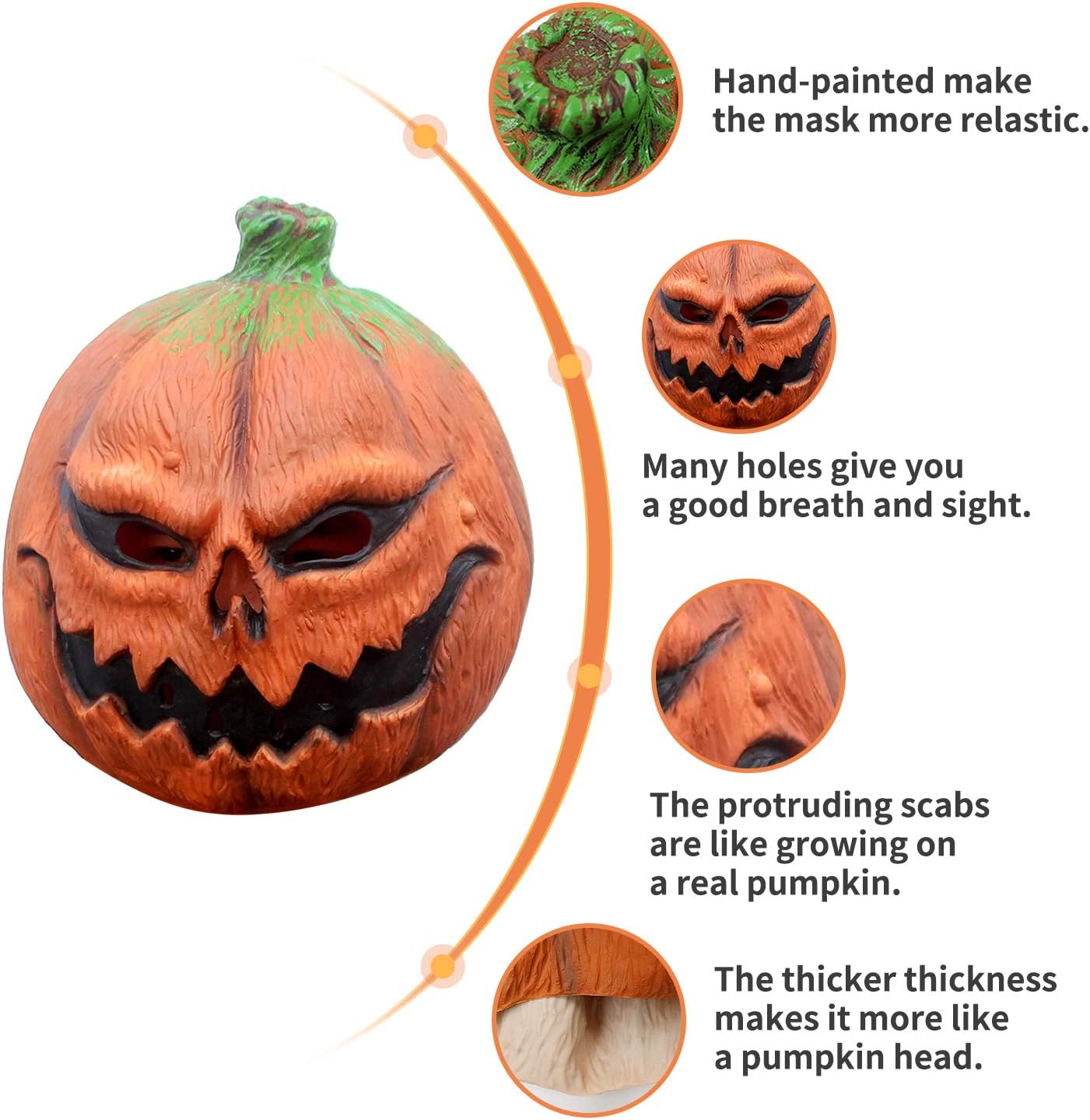 CreepyParty Deluxe Novelty Halloween Costume Party Props Latex Pumpkin Head Mask (Pumpkin)