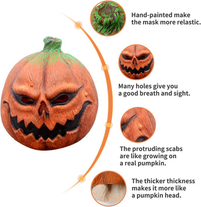 CreepyParty Deluxe Novelty Halloween Costume Party Props Latex Pumpkin Head Mask (Pumpkin)