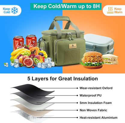 HSHRISH Tactical Large Lunch Bag for Men,Leakproof Insulated Lunch Box, Durable Soft Cooler Bag with Shoulder Strap Lunch Pail for Work Shifts Outdoor