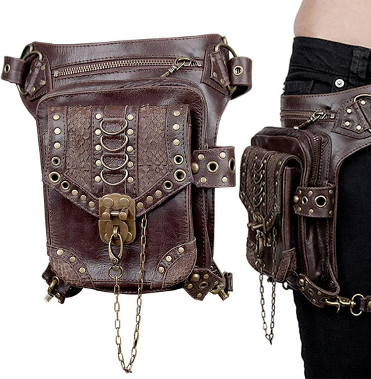 JMEDIC Medieval Belt Bag - Waist Leg Bag Fanny Pack PU Leather | Waterproof Steampunk Pouch, Fashion Gothic Fanny Pack for Travel, Hiking, Girls, Women, Men