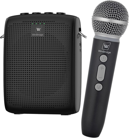 WinBridge Wireless Voice Amplifier with Microphone for Teachers,Tours WB009 | Portable PA System with Bluetooth Handheld Mic, Speaker Mic Set, Cardioid Pickup for Classroom, Outdoor, Public Speaking