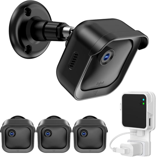 PlusAcc Outdoor Camera Mount for Blink Outdoor 4 (4th Gen) & 3rd Gen Camera, 3 Pack 360° Adjustable Wall Mount Bracket with Sync Module 2 Mount for Blink Camera System (Black, Cameras Not Included)