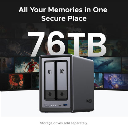UGREEN NASync DXP2800 2-Bay Desktop NAS, Auto Backup Organize Phones/PCs Private Cloud Storage for Home & Office, Intel N100 Quad-core CPU, 8GB DDR5 RAM, 2.5GbE, Dual M.2 Slots, 4K HDMI (Diskless)