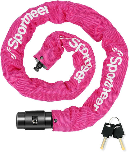 Sportneer Bike Lock Anti-Theft Bicycle Chain Lock Heavy Duty 0.32inch/8mm Thicker Motocycle Lock High Security with 2 Keys for Bike, Scooter, Moto, Door, Gate Fence