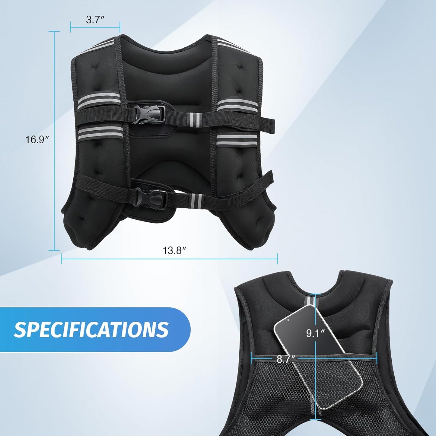 ZELUS Weighted Vest, 6lb/8lb/12lb/16lb/20lb/25lb/30lb Weight Vest with Reflective Stripe for Workout, Strength Training, Running, Fitness, Muscle Building, Weight Loss, Weightlifting