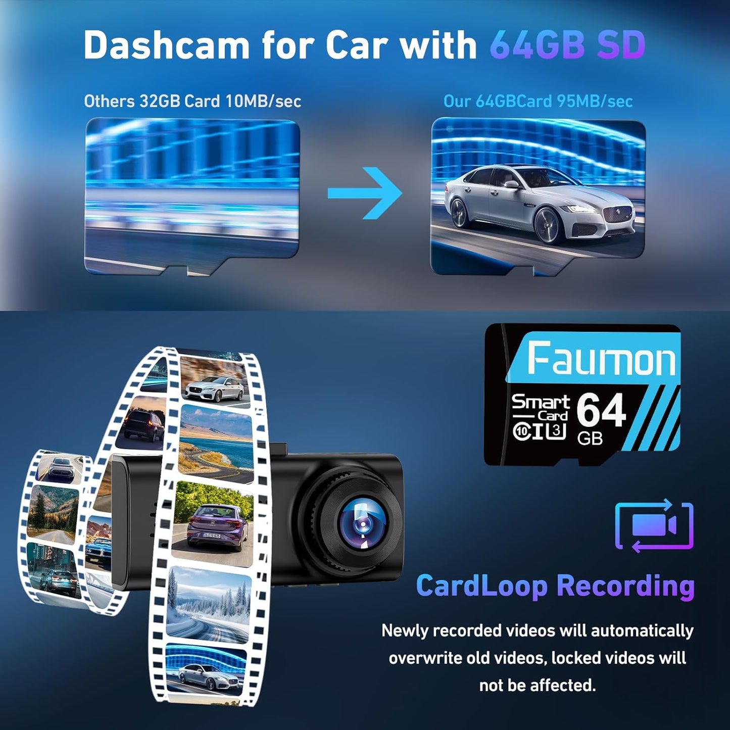 4K Dash Cam Front and Rear, 4k+1080p Dashcam for Car Built in GPS,5GHz WiFi, 64GB Card, Loop Recording Dash Cam w/Parking Monitor, Car Dash Cam Built-in Night Vision, App Control, WDR, G-Sensor