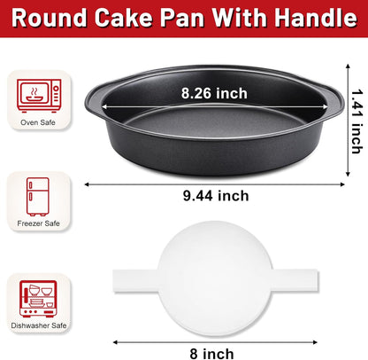 Unokit Round Cake Pan - 3 PCS 8 Inch Carbon Steel Cake Baking Pans with 100 PCS Parchment Paper, Nonstick Cake Pans with Handle, Dishwasher Safe