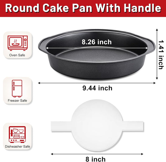 Unokit Round Cake Pan - 3 PCS 8 Inch Carbon Steel Cake Baking Pans with 100 PCS Parchment Paper, Nonstick Cake Pans with Handle, Dishwasher Safe - PuriLite