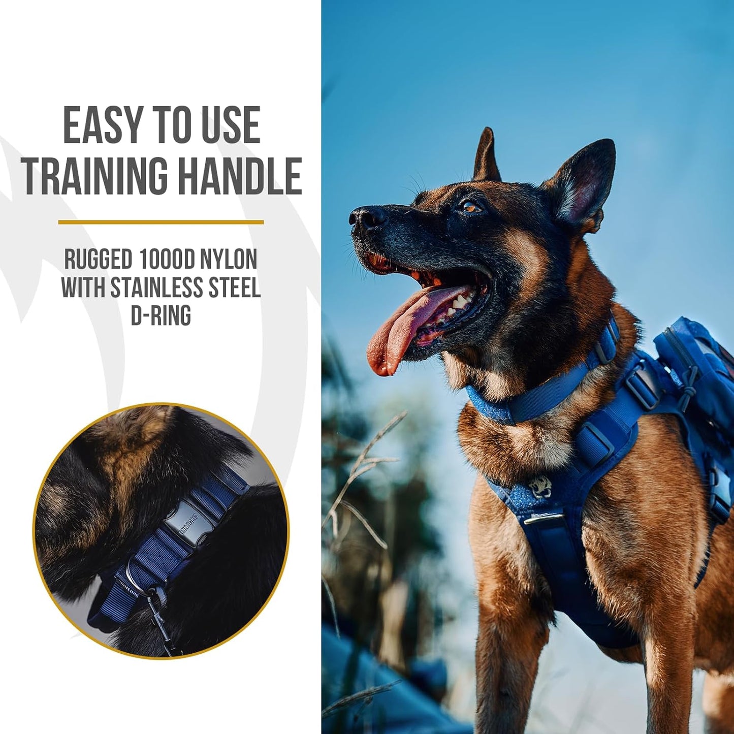 OneTigris Tactical Dog Collars with Handle,Military Dog Collar for Large Dog,Adjustable Nylon Collar German Shepherd Collar with Heavy Duty Metal Buckle for Dog Training and Walking (M, Orange)