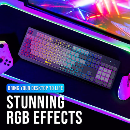 KLIM  Chroma Wireless Gaming Keyboard RGB New - Long-Lasting Rechargeable Battery - Quick and Quiet Typing - Water Resistant Backlit Wireless Keyboard for PC PS5 PS4 Mac - Black