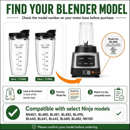 6 Pack Ninja Blender Cups Replacement and 7Fins Blade Replacement 24oz Ninja Cups for Blender & Blade with Cleaning Brush Compatible Nutri Ninja Auto iQ BN801 BL480 BL640 BL642 NN100 BL2012