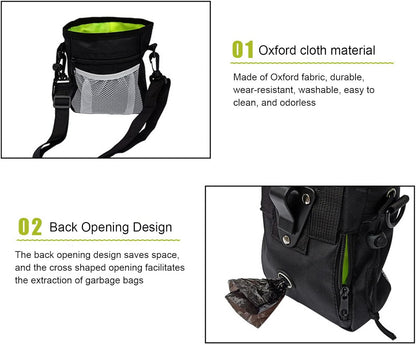 1 Pcs Dog Treat Training Pouch,with 2 Belts, Treat Pouch Dog Training Contains 2 Rolls of Poop Bags, Adjustable Dog Treat Bag, Hands-Free Puppy Training Pouch for Dog Treats (Black)