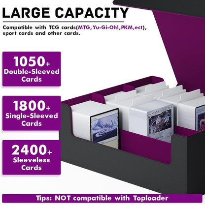 ZLCA Card Storage Box for MTG PTCG, Commander Deck Box Holds 3000+ Cards, Card Storage Case with 4 Stoppers, Card Organizer for TCG Sport Cards (Black)