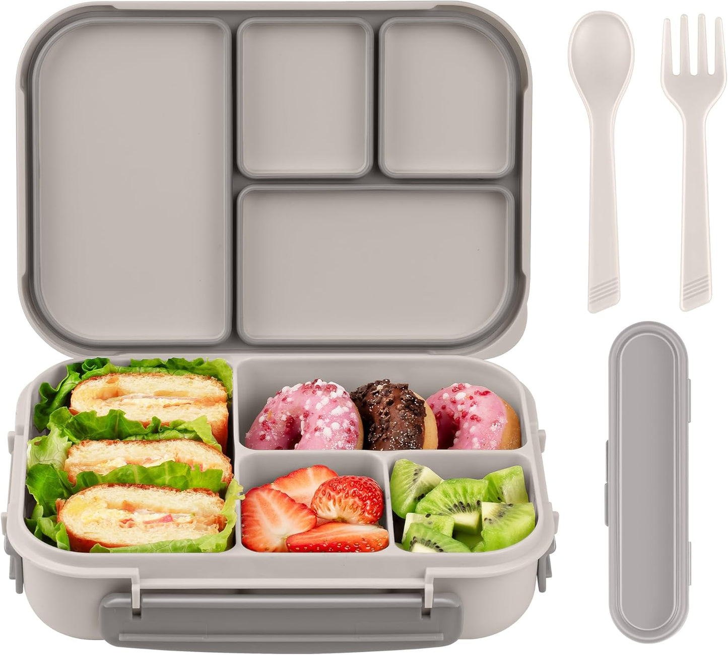 Amathley Lunch Box Kids,Bento Box Adult Lunch Box,Leakproof Lunch Containers for Adults/Kids/Toddler,1200ML-4 Compartments bento Lunch box with Utensil,Microwave & Dishwasher Safe(Dark Gray)