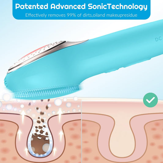 Landmore Silicone Face Scrubber, Waterproof Facial Cleansing Brush with Red Light Thermal Massage, Electric Face Scrubber with Nose Scrubber Exfoliator for Women/Men Deep Cleansing, Power Exfoliating - PuriLite