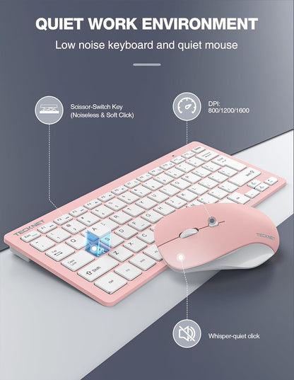 TECKNET Keyboard and Mouse Wireless - Compact 2.4GHz Wireless Keyboard and Mouse Combo with Adjustable DPI, Ultra-Quiet Clicks, Lag-Free Performance for Computer, Laptop, PC, Windows, Mac, Chrome OS