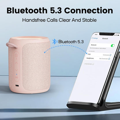 Deeyaple Portable Bluetooth Speaker, IP67 Waterproof Mini Bluetooth Speaker Wireless V5.3 with Stereo Sound,All Day,TWS Pairing,LED Light,Gift for him/her (Black)
