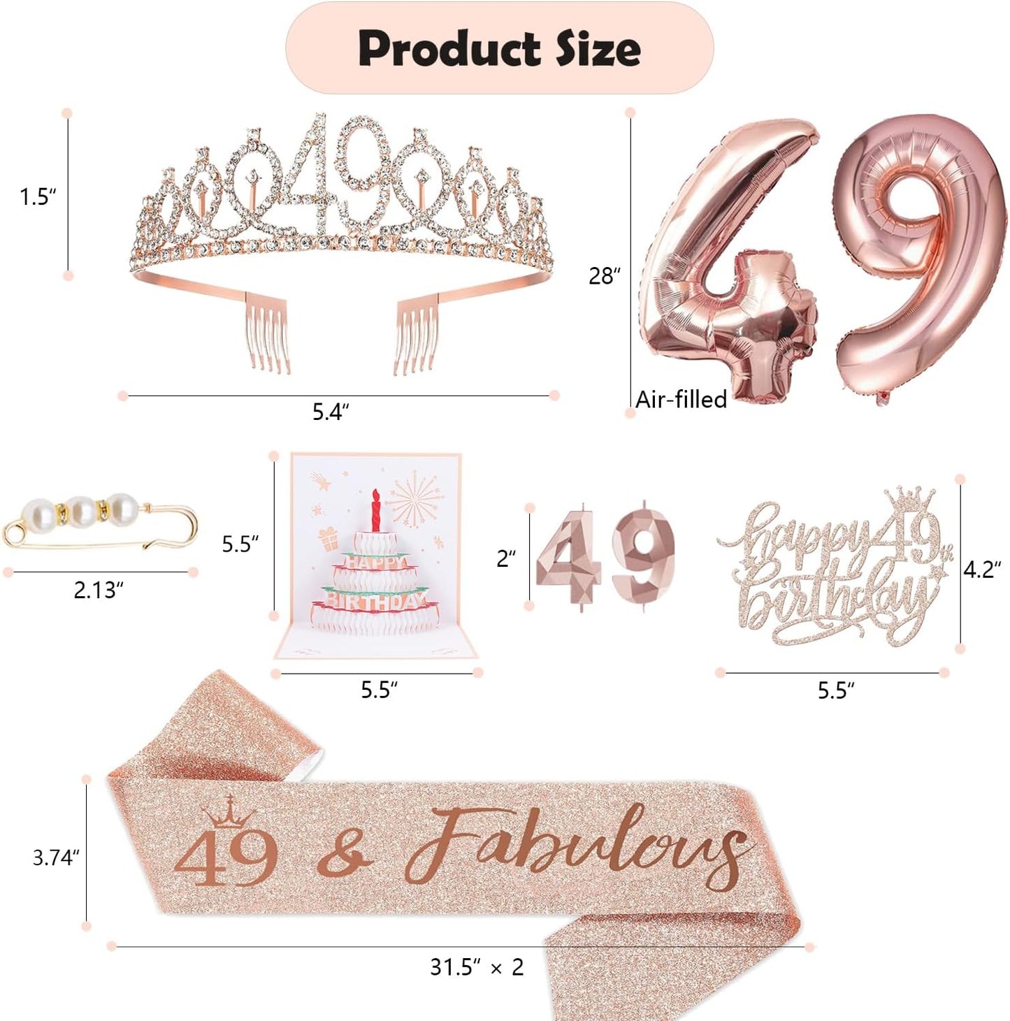 8pcs 40th Birthday Decorations gifts for Women, Including 40th Happy Birthday Cake Topper, Queen Sash with Pearl Pin, Sweet Rhinestone Tiara Crown for Women, Number Candles and Balloons (Rose Gold)