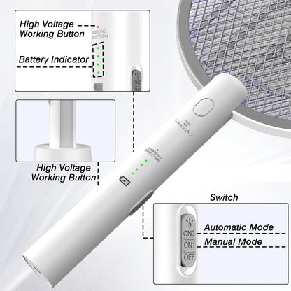 Gooqand Bug Zapper Racket, 2 in 1 Electric Fly Swatte with 3 Layer Safety Mesh, 4000V Fly Zapper with USB Rechargeable, Indoor Outdoor Fly Racket for Bedroom, Kitchen, Camping