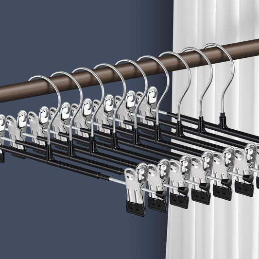 14Inch Black Pants Hangers with Clips 10 Pack Adjustable Skirt Hangers for Women Non-Slip Trousers Hanger for Jeans Clothes Hangers for Pants Heavy Duty Space Saving Shorts Hangers