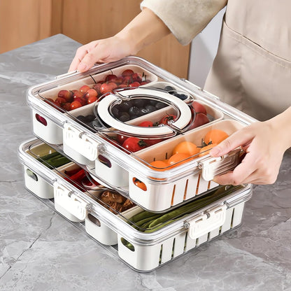 KIGITIONE Snackle Box, Pink 8 Compartments Portable Serving Tray, Divided Snackle Box Container with Lid and Handle, Snack Organizer for Fruits, Snacks, Nuts, Candy, Ideal for Party, Travel & Picnics