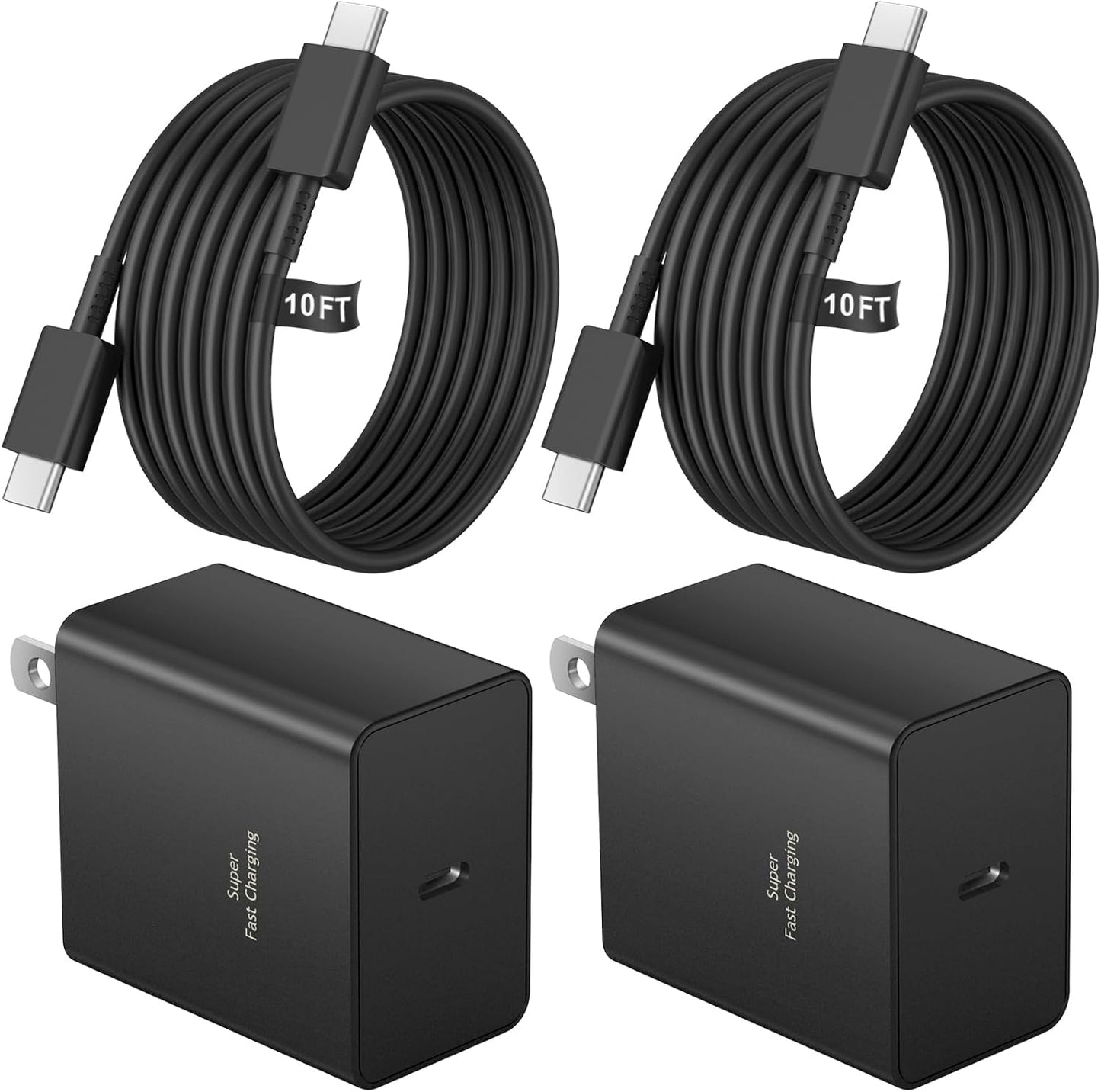 45W Super Fast Charger Type C, 2-Pack 45W USB C Charging Block with 10ft USB C to Type C Cables for Samsung Galaxy S25 S24+/UltraS23/S22/S21/S20/Note10/20 iPhone 16/15 Pro,Pro Max