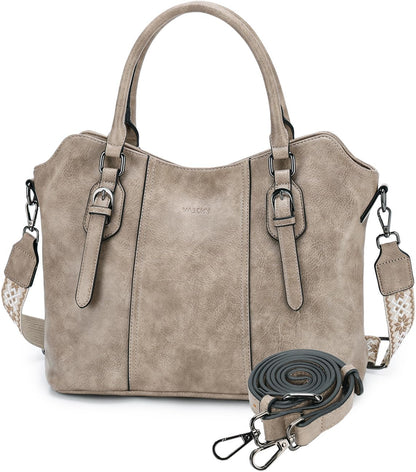 Hobo Bags for Women,VASCHY Vegan Leather Handbag Purse Top Handle Satchel Boho Shoulder Bag with Crossbody Guitar Strap