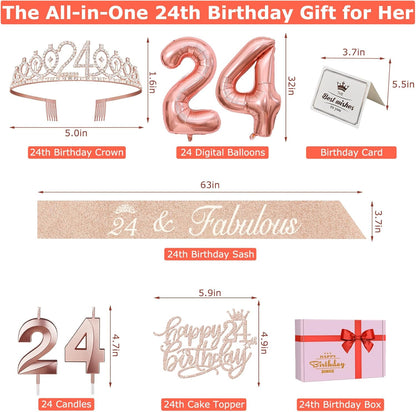 65th Birthday Decorations for Women, Including 65th Birthday Sash and Crown, Cake Topper and Candles, Number Balloons Rose Gold, 65 Year Old Gifts for Women