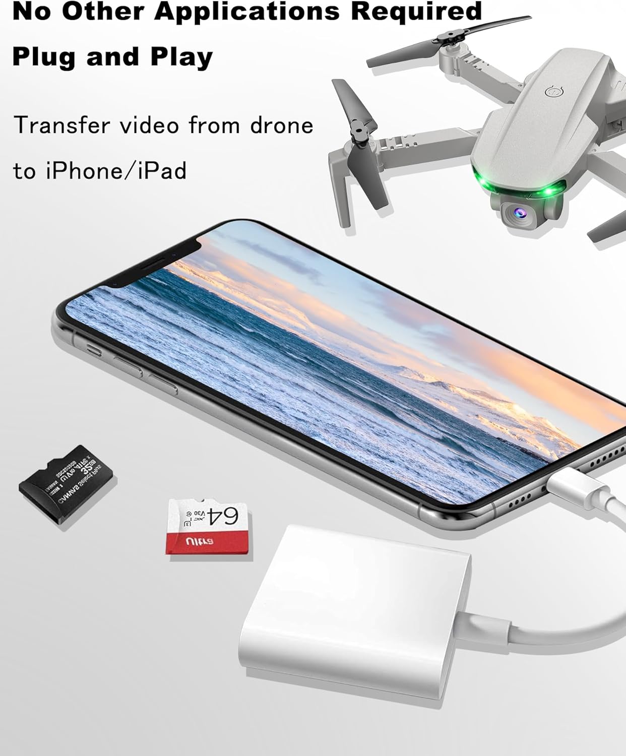 Lightning to Sd Card Reader for iPhone Camera, [Apple MFi Certified] Dual Card Slot Memory Card Readers Supports SD and TF Card, Plug and Play Sd Card Adapter Compatible with iPhone