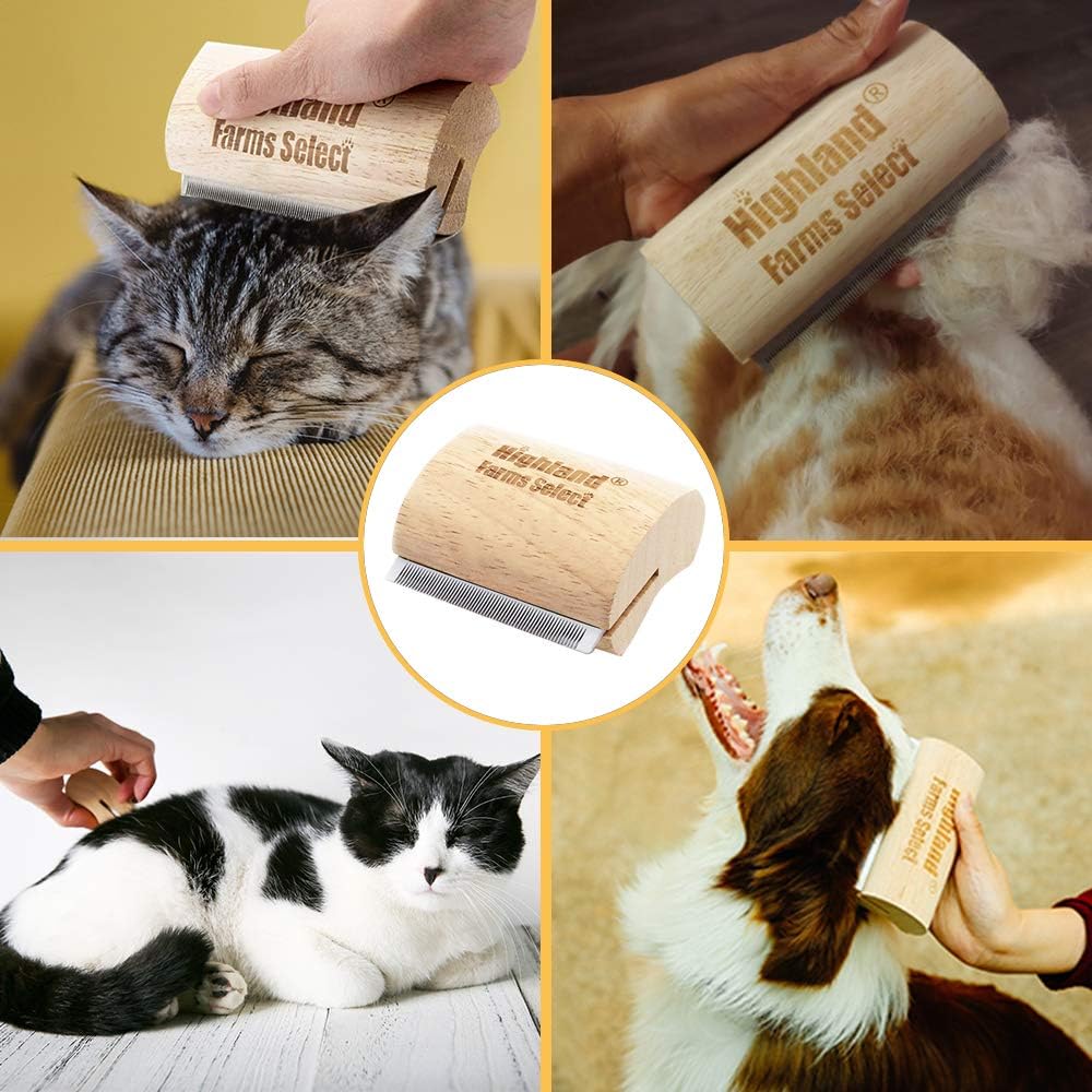 Deshedding Grooming Tool for Dogs, Cats & Horses, Ergonomic Design Wood Groom Brush, Professional Pet Groomer, Painlessly Remove for Short & Long Hair, Fur & Dirt - 5 Inches