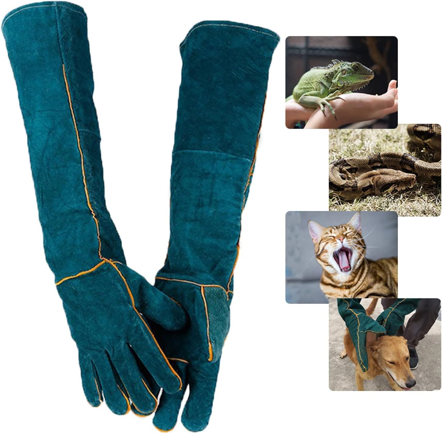 Animal Handling Gloves Bite Proof, 60cm/ 23.6In Scratch Resistant Leather Gloves for Grabbing/Grooming/Handling Dog Cat Bird Snake Parrot Lizard Reptile - Protection Pet Gloves