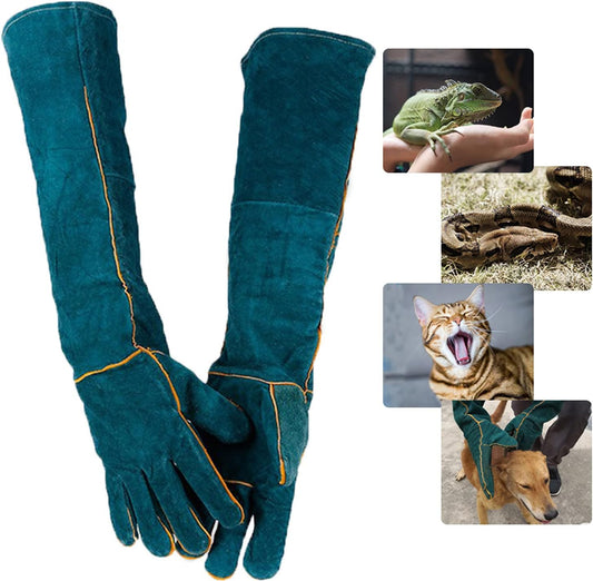 Animal Handling Gloves Bite Proof, 60cm/ 23.6In Scratch Resistant Leather Gloves for Grabbing/Grooming/Handling Dog Cat Bird Snake Parrot Lizard Reptile - Protection Pet Gloves