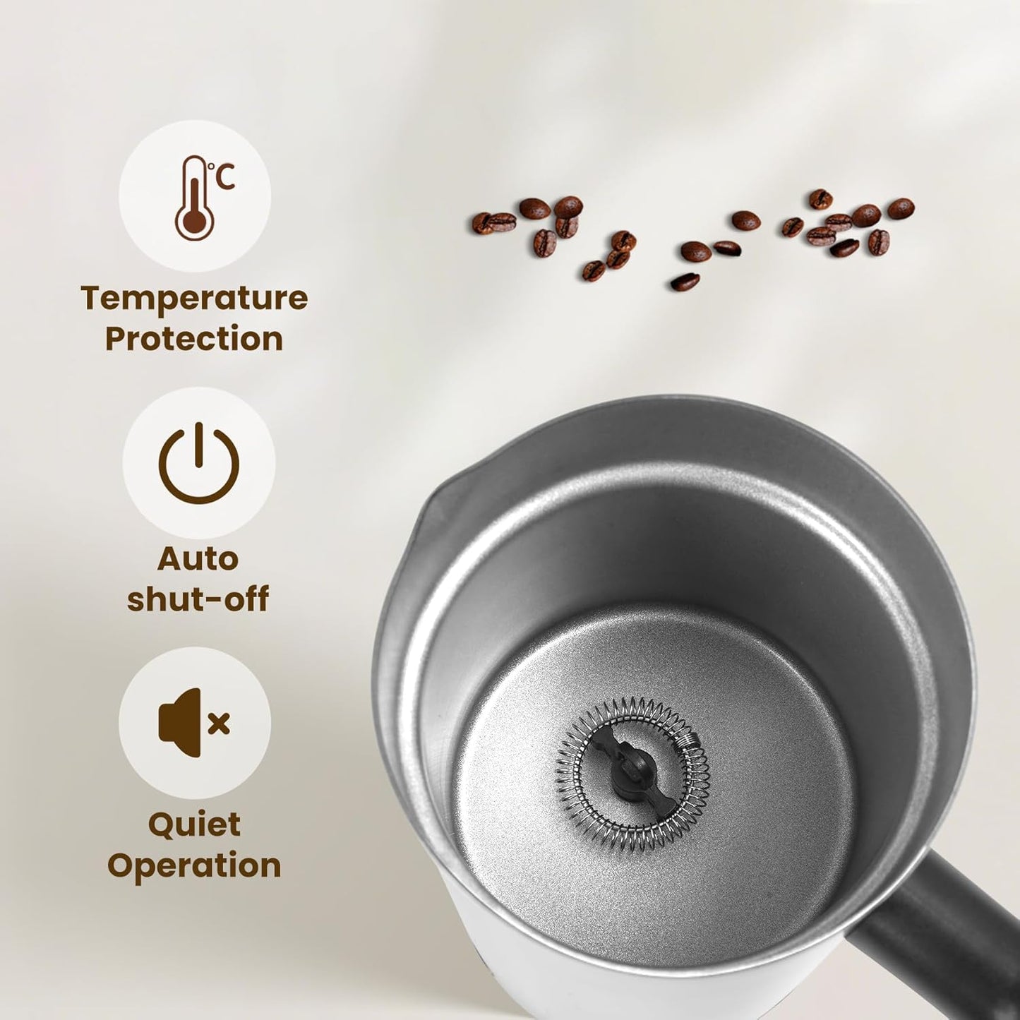 Stainless Steel 4-in-1 Electric Milk Frother, Milk Frother and Steamer, 10.6oz Large Capacity, Cold and Hot Foam Maker for Lattes, Cappuccinos, Non-Stick Coating Interior, Polished