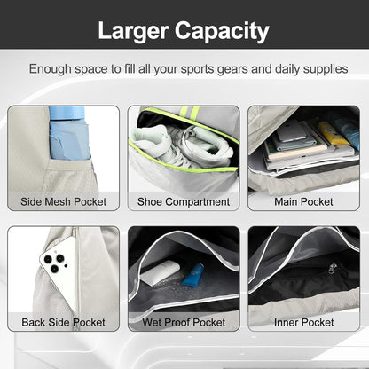 Hoedia Sports Drawstring Backpack - String Swim Gym Bag with Shoes Compartment and Wet Proof Pocket for Women/Men