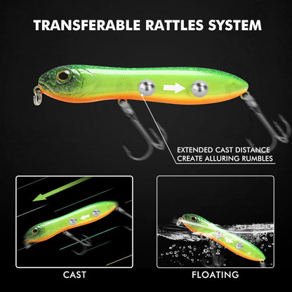 TRUSCEND PoPobait with BKK Hooks, Top Water Plopper Fishing Lures for Bass Walleye Pike Catfish Musky Perch, Floating Lure for Freshwater or Saltwater, Amazing Teasers Fishing Gifts for Family Fishing