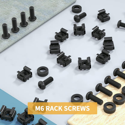 XOOL 50 PCS M6 x16mm Rack Mount Cage Nuts, Screws and Washers for Rack Mount Server Cabinet,Rack Mount Server Shelves,Routers,Rack Mount Screws and Square Insert Nuts,Self-Locking Cable Ties for Free